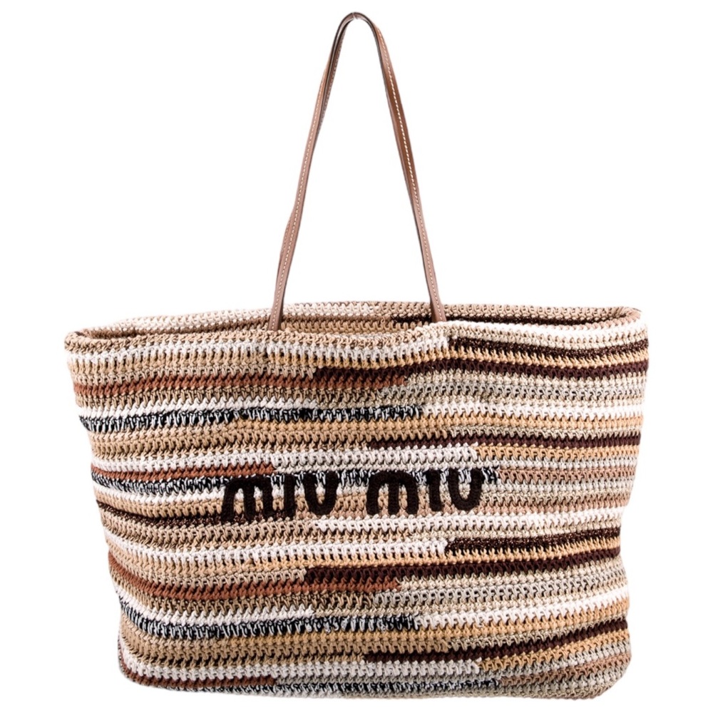 Miu Miu Crochet Raffia Tote Bag 2023 - Natural